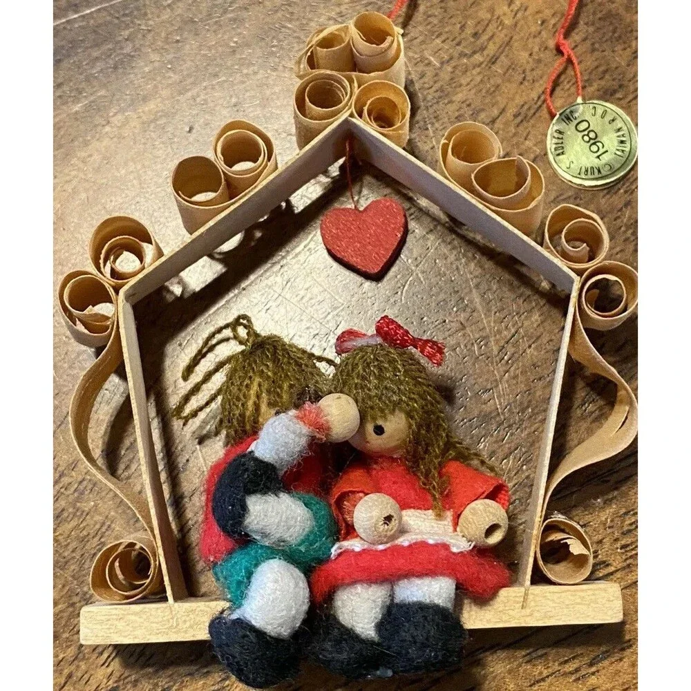 Vintage Kurt Adler Christmas Ornament Love Birds Children 1980 Holiday Tree